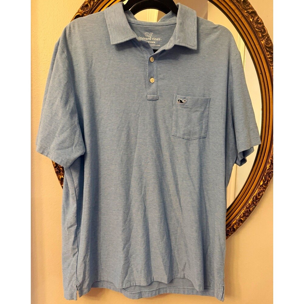 Vineyard Vines Edgartown Blue Striped Short Sleeve Stretch Polo Shirt L